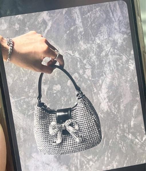 Self Portrait Silver Diamante Bow Shoulder Bag