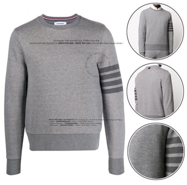 Thom Browne Relaxed Fit Crew Neck Sweatshirt with Tonal 4-Bar Sleeve in Loopback