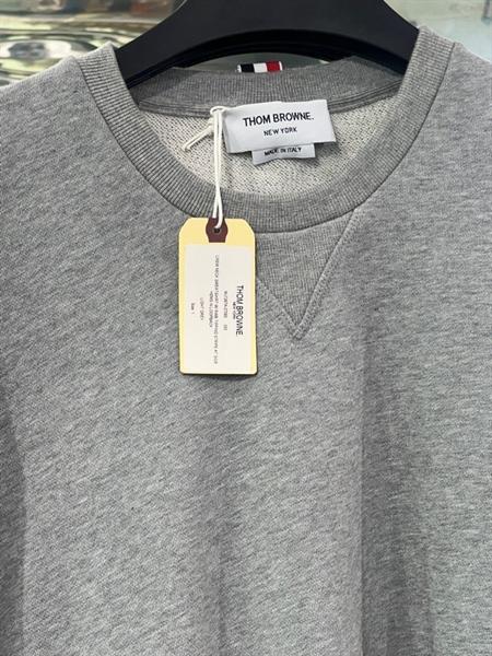 Thom Browne Crewneck Sweatshirt with RWB Tipping Stripe at Side Hems in Loopback