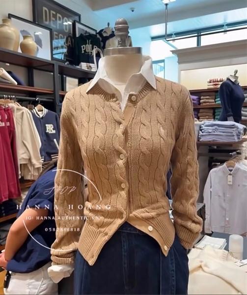 Ralph Lauren Cable Knit Cotton Crewneck Cardigan