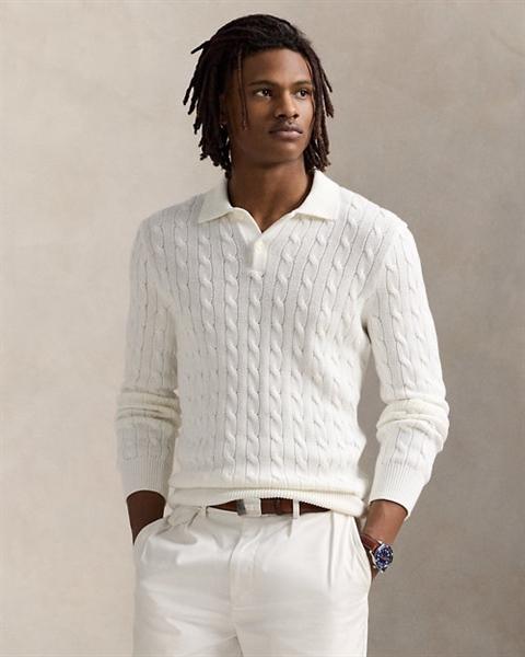 Polo Ralph Lauren Cable-Knit Cotton Polo-Collar Sweater