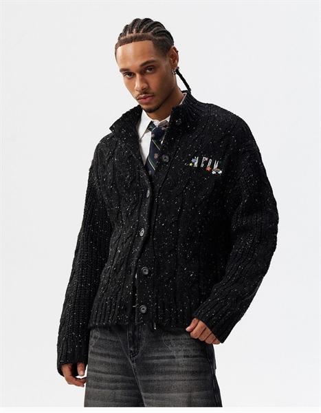 MEDM Cable Knit Round Collar Cardigan