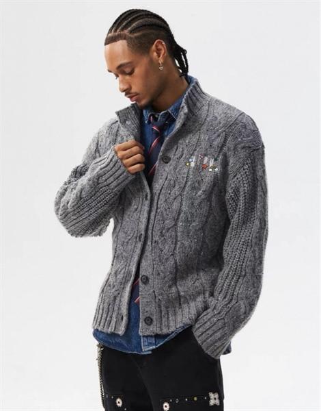 MEDM Cable Knit Round Collar Cardigan