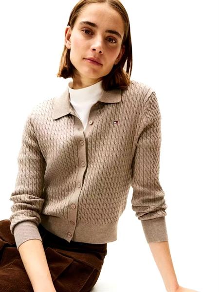 TOMMY HILFIGER FINE CABLE KNIT POLO COLLAR CARDIGAN