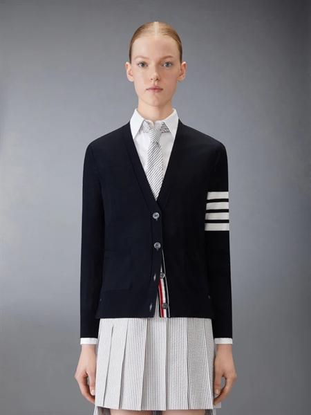 Thom Browne Merino Wool 4-Bar Relaxed Fit V-Neck Cardigan