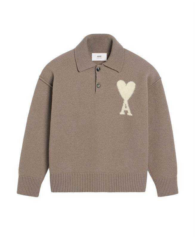 Ami Paris Knitted Long Sleeve Polo
